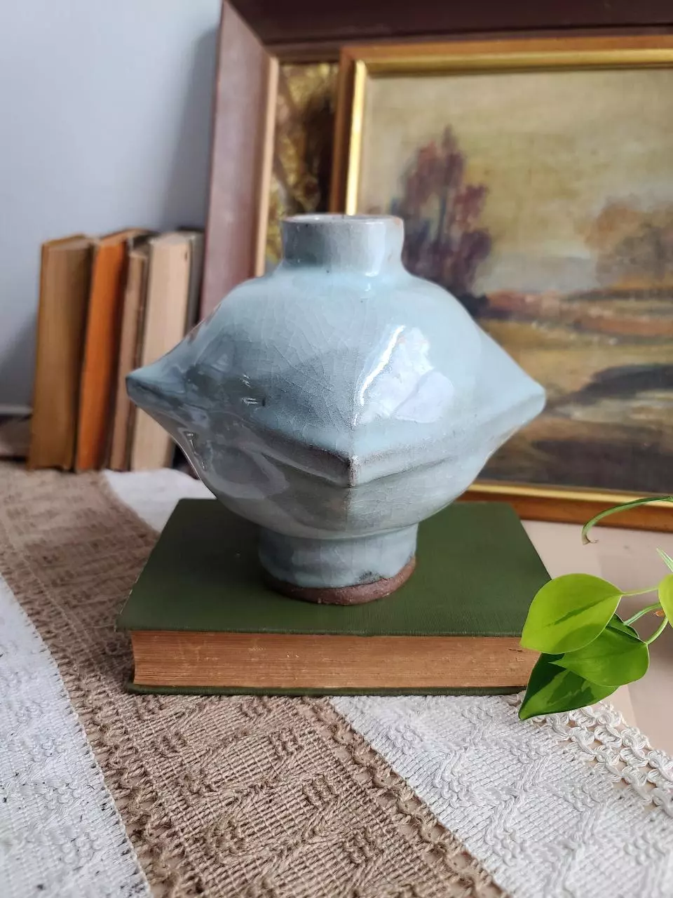 plant/Diamond Shaped Studio Pottery Vase-0