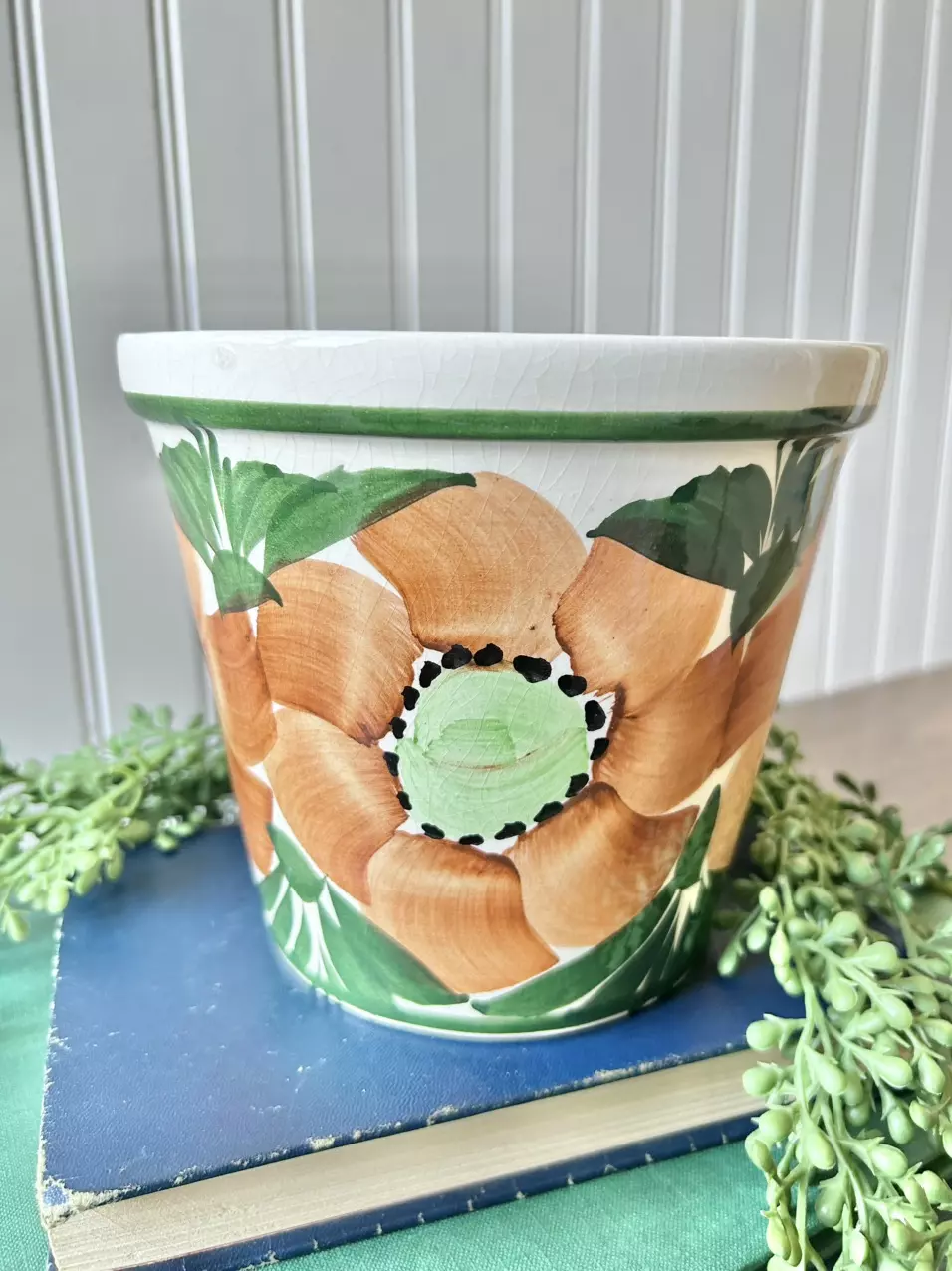 plant/Hand painted large floral planter, Made in Mexico-0