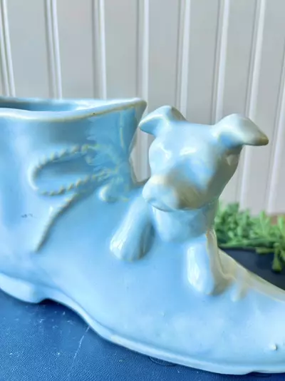 plant/Shawnee Pottery Boot and dog light blue planter-1-thumbnail