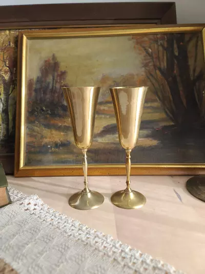 plant/Pair of Brass Champagne Flutes-0-thumbnail