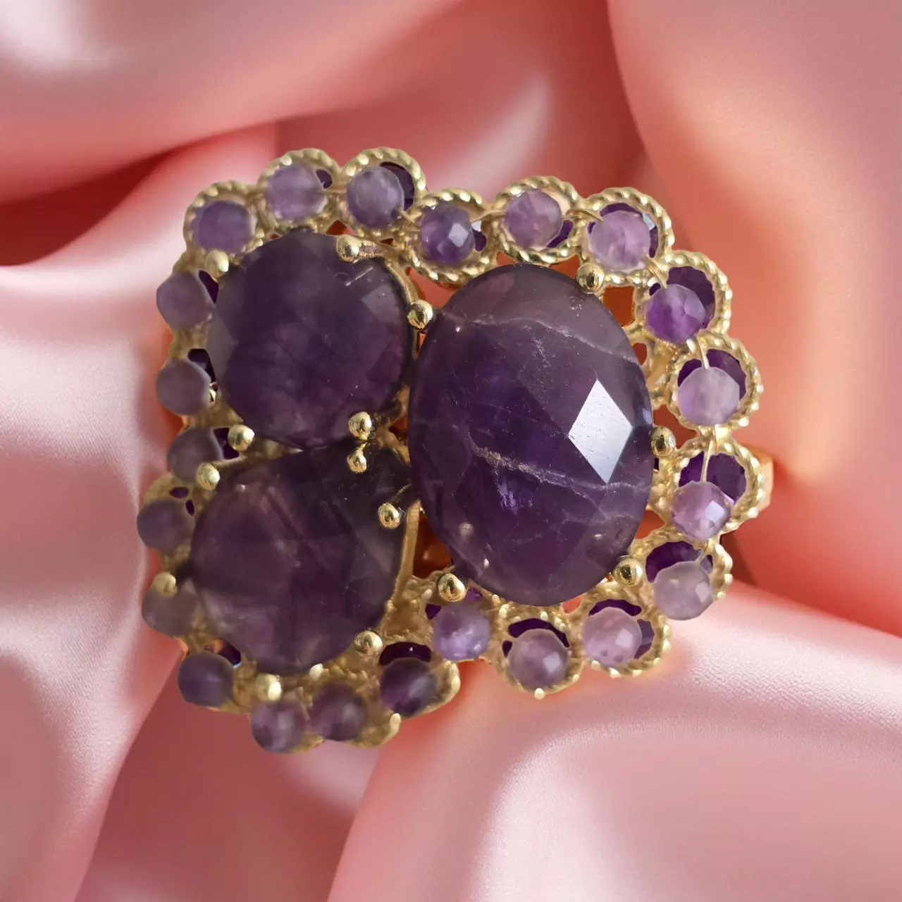 plant/African Amethyst Statement Ring – Gold-Plated Adjustable Design-0