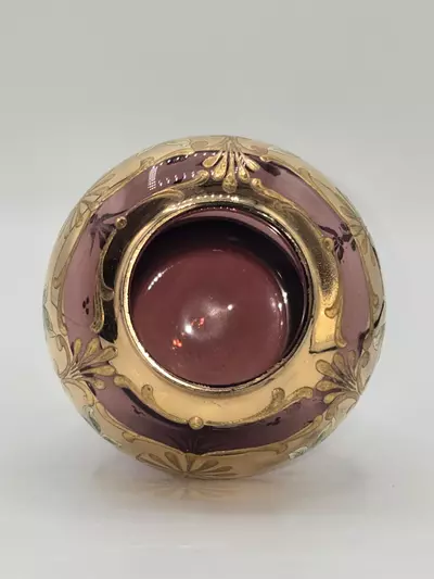 plant/Antique Enamel Painted Art Glass Vase Amethyst Gold Gilt Floral 4.5”-5-thumbnail