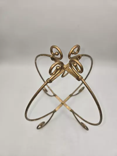 plant/Vintage Brass Ornament Holder Stand Adjustable Folding Display 9 3/8"-2-thumbnail