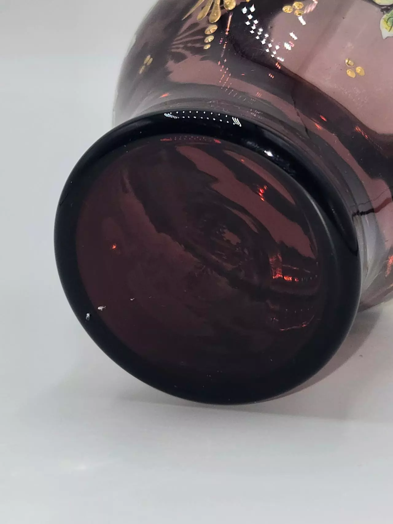 plant/Antique Enamel Painted Art Glass Vase Amethyst Gold Gilt Floral 4.5”-6