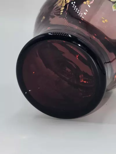 plant/Antique Enamel Painted Art Glass Vase Amethyst Gold Gilt Floral 4.5”-6-thumbnail