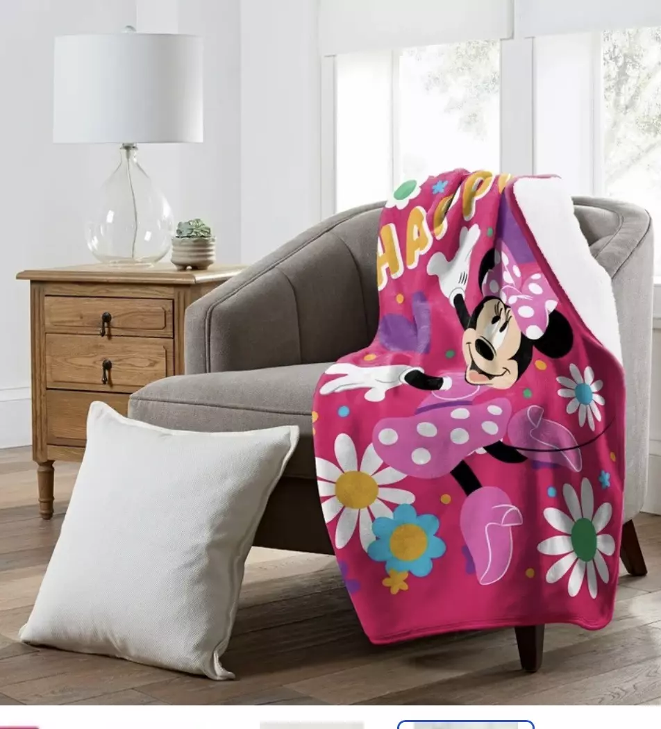 plant/Minnie Mouse Happy Minnie Disney Kids Silk Touch Throw Blanket with Sherpa-3
