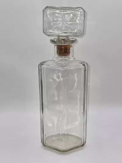 plant/Vintage Clear Glass Decanter with Stopper Faceted Star Cut 10 1/8"-0-thumbnail