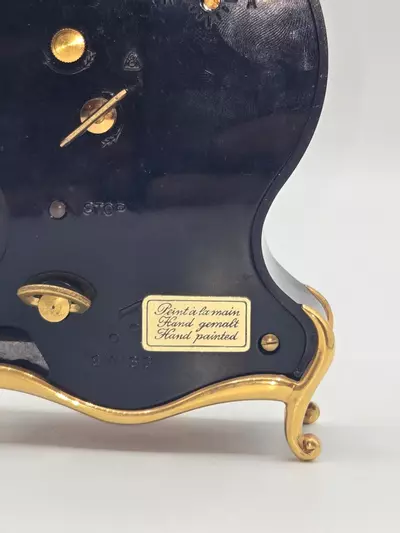 plant/Bucherer Swiss Hand Painted Mantel Clock Black Gold Floral 6” PARTS-6-thumbnail