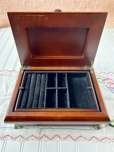 plant/The Bombay Co. Vintage Wooden Jewelry Box with removable tray 10x 4 1/4-3-thumbnail