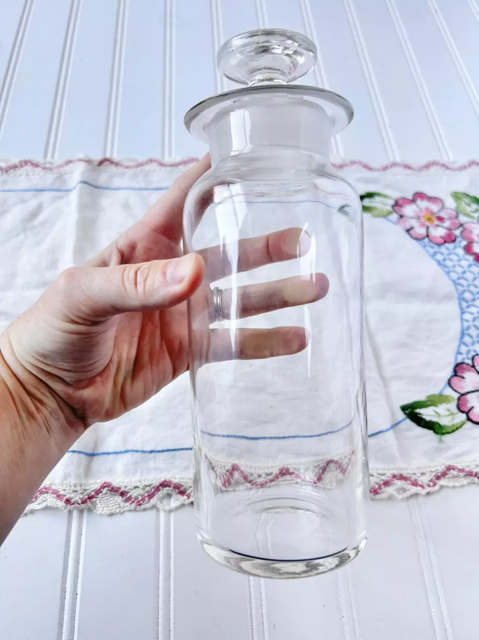 plant/Tall glass apothecary jar #1 with wide  ground glass lid/stopper-1