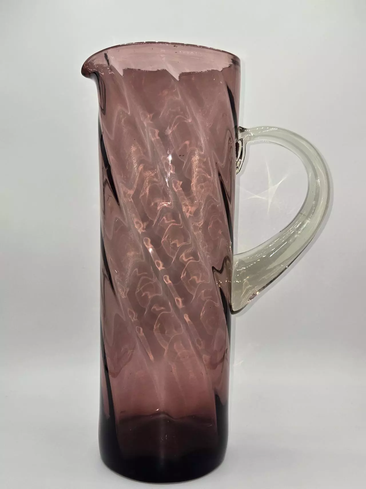 plant/Vintage Italian Art Glass Pitcher Amethyst Empoli Style Hand Blown 13 1/8”-0