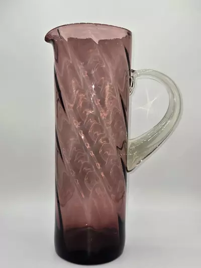 plant/Vintage Italian Art Glass Pitcher Amethyst Empoli Style Hand Blown 13 1/8”-0-thumbnail