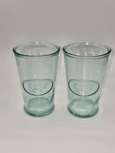 plant/Vintage Italian Cow Tumbler Glasses Set of 2 Embossed Pressed Glass Italy 5”-3-thumbnail