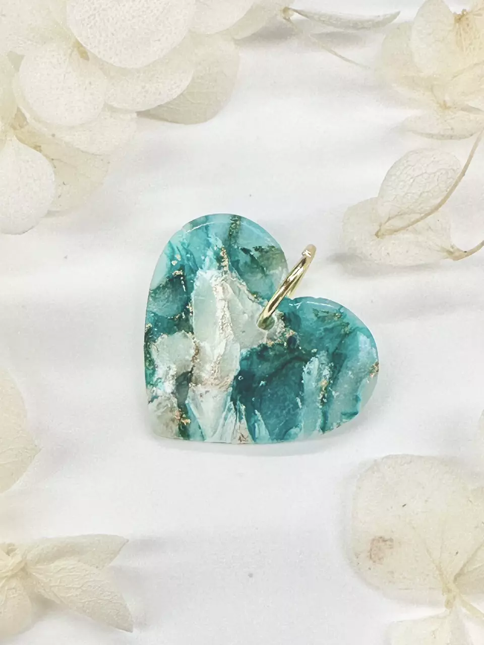 plant/Heart Charm – Jade Marble with Gold Flakes-0