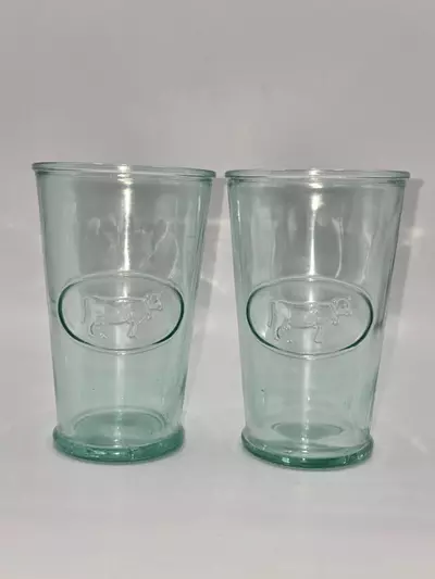 plant/Vintage Italian Cow Tumbler Glasses Set of 2 Embossed Pressed Glass Italy 5”-0-thumbnail