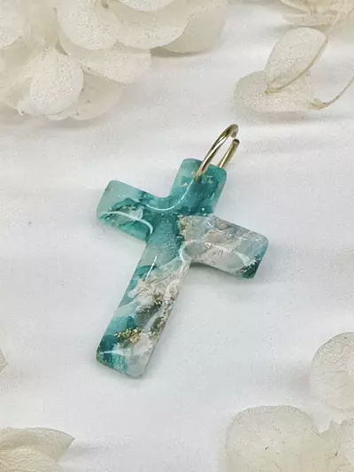plant/Cross Charm – Jade Marble with Gold Flakes-0-thumbnail