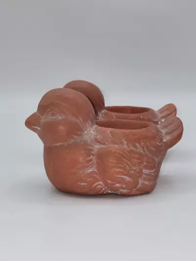 plant/Vintage Terracotta Bird Tea Light Candle Holders Pair Rustic Decor-4-thumbnail