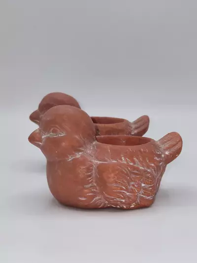 plant/Vintage Terracotta Bird Tea Light Candle Holders Pair Rustic Decor-3-thumbnail