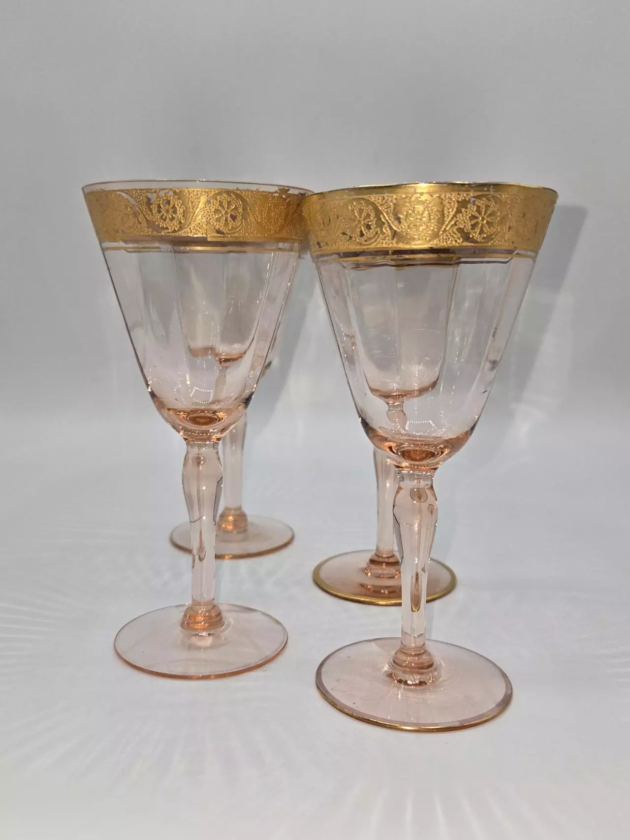 plant/Vintage Italian Pink Wine Glasses Gold Gilt Rim Set of 4 Mid Century 5.75”-1
