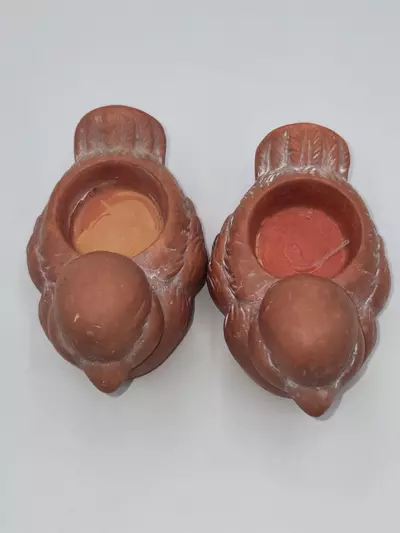 plant/Vintage Terracotta Bird Tea Light Candle Holders Pair Rustic Decor-1-thumbnail