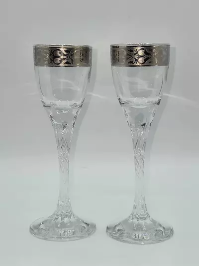 plant/Vintage Italian Style Platinum Rim Cordial Glasses Twisted Stem Set of 2-0-thumbnail
