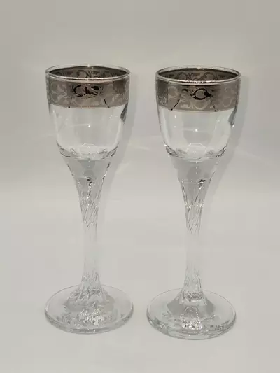 plant/Vintage Italian Style Platinum Rim Cordial Glasses Twisted Stem Set of 2-1-thumbnail