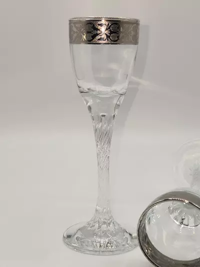 plant/Vintage Italian Style Platinum Rim Cordial Glasses Twisted Stem Set of 2-3-thumbnail