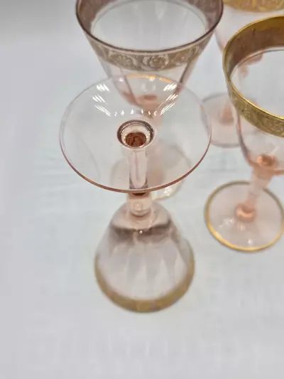 plant/Vintage Italian Pink Wine Glasses Gold Gilt Rim Set of 4 Mid Century 5.75”-6-thumbnail