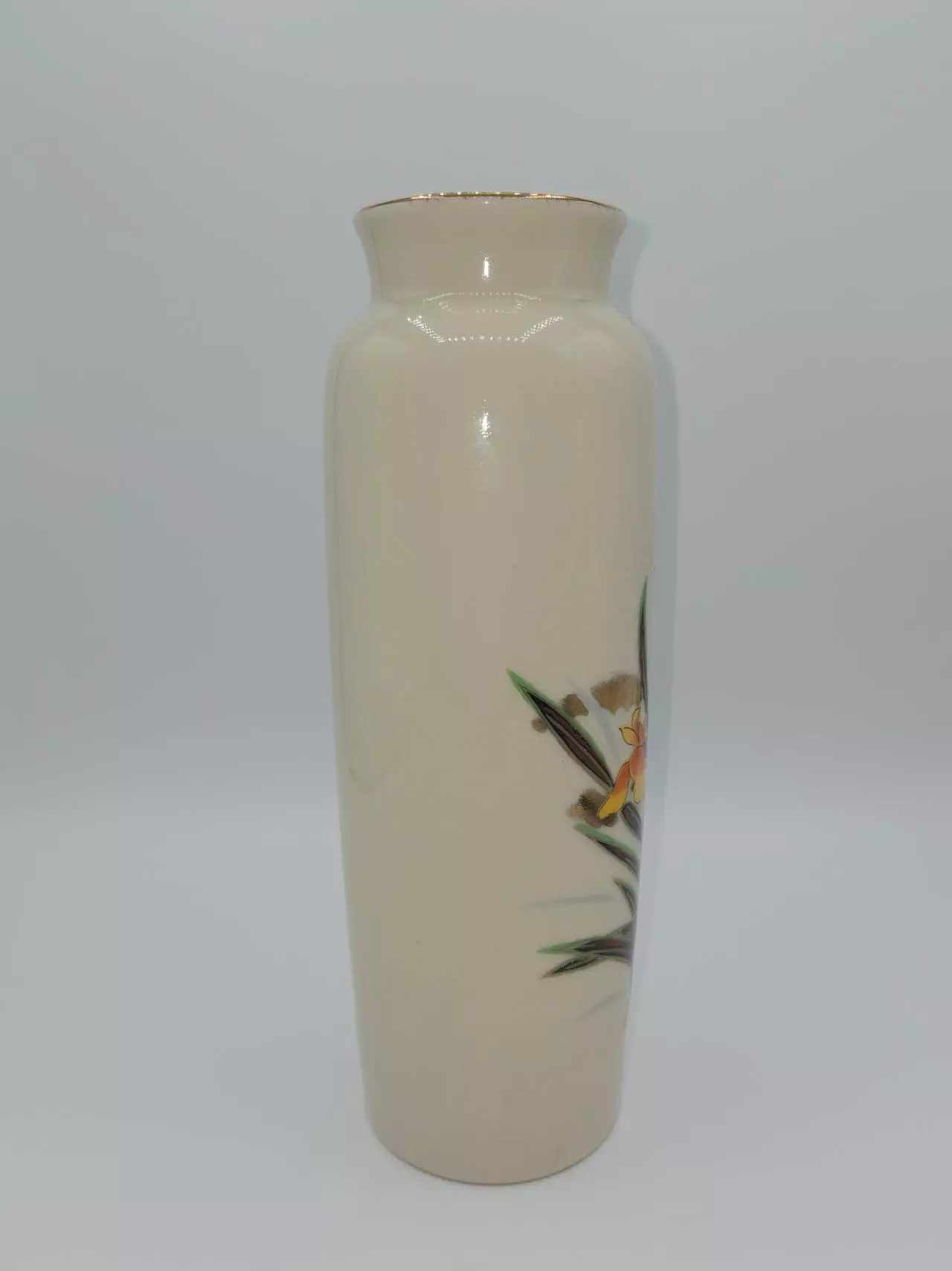 plant/Vintage Japanese Crazed Glaze Vase Hand Painted Floral Gold Rim 9 5/8" Japan-1