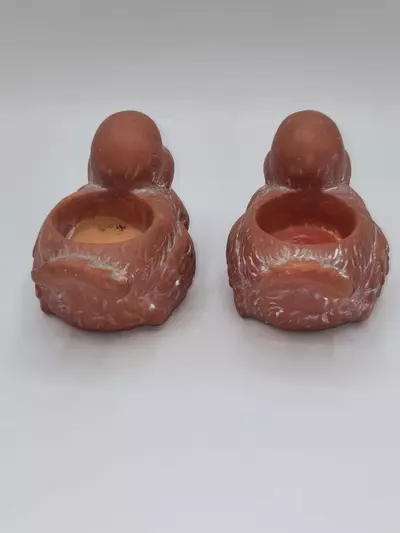 plant/Vintage Terracotta Bird Tea Light Candle Holders Pair Rustic Decor-2-thumbnail