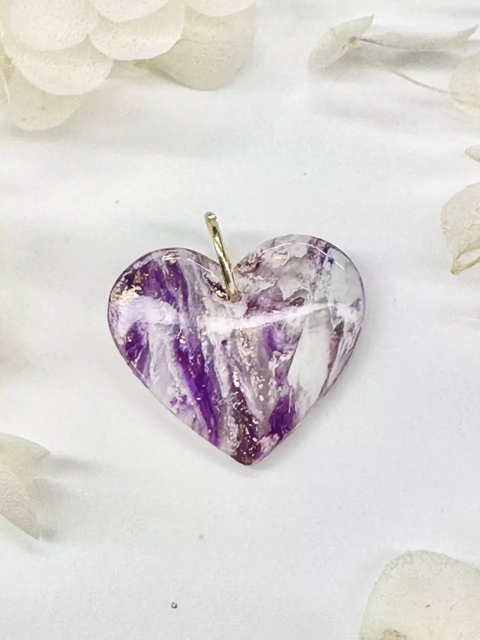 plant/Heart Charm – Purple Marble with Gold Flakes-0