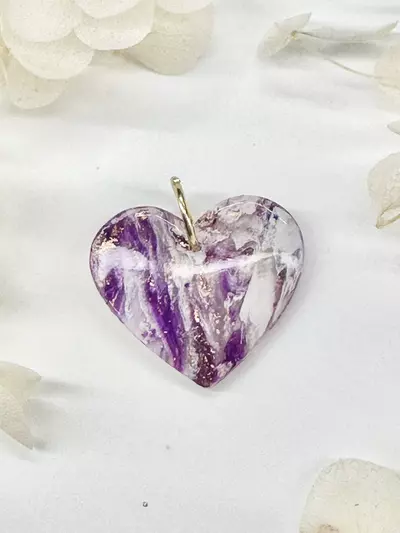 plant/Heart Charm – Purple Marble with Gold Flakes-0-thumbnail