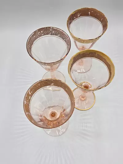 plant/Vintage Italian Pink Wine Glasses Gold Gilt Rim Set of 4 Mid Century 5.75”-5-thumbnail