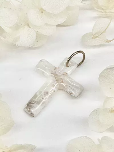 plant/Cross Charm – White Marble with Gold Flakes-0-thumbnail