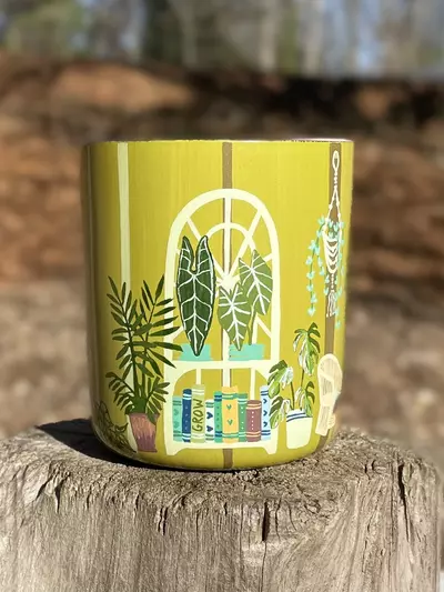 plant/Hand Painted Glass Cache pot with slight 70s 🍄‍🟫 vibe-1-thumbnail