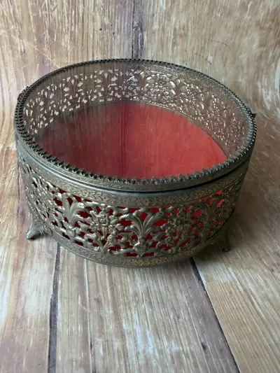 plant/Oval Ormolu Glass Jewelry Box-5-thumbnail