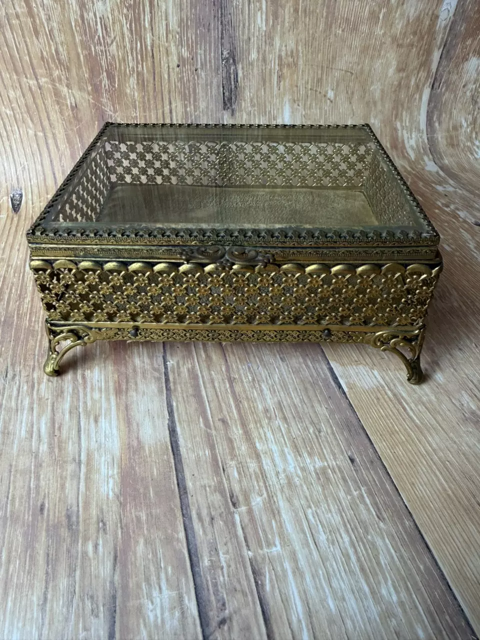 plant/Vintage Ormolu Glass Jewelry Box-0