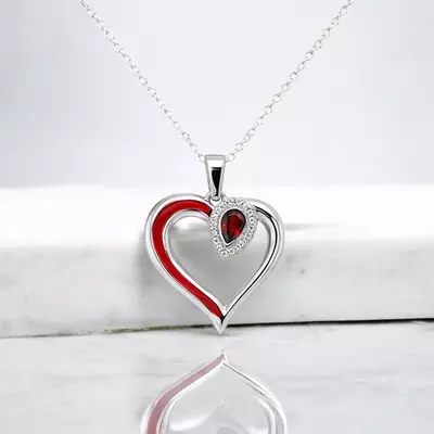 plant/Pear Shaped Garnet and Lab Grown Diamond Heart Pendant in 925 Sterling Silver-0-thumbnail