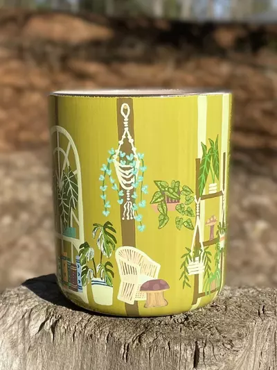 plant/Hand Painted Glass Cache pot with slight 70s 🍄‍🟫 vibe-2-thumbnail