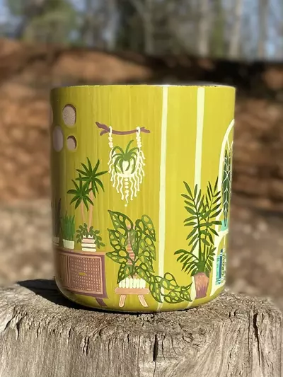 plant/Hand Painted Glass Cache pot with slight 70s 🍄‍🟫 vibe-4-thumbnail