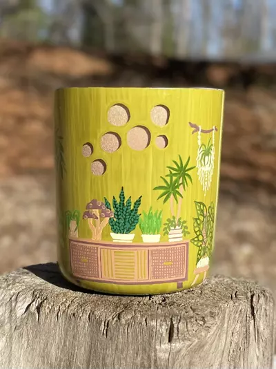 plant/Hand Painted Glass Cache pot with slight 70s 🍄‍🟫 vibe-5-thumbnail