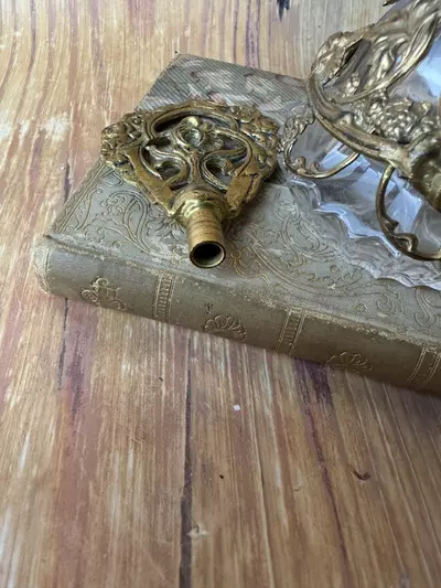 plant/Vintage Ormolu Perfume Bottle with Rose Finial – Cut Glass & Brass Vanity Bottle-6-thumbnail