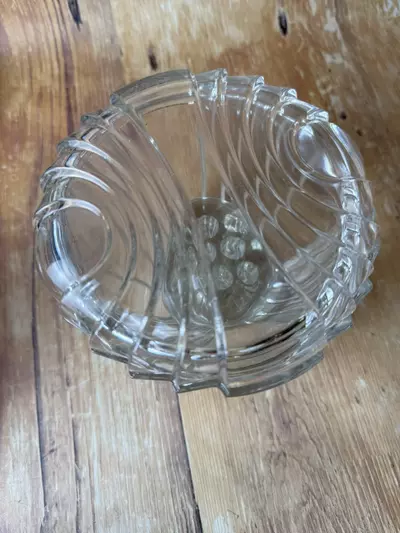 plant/Art Deco Style Glass Jar with Flower Frog Lid-1-thumbnail