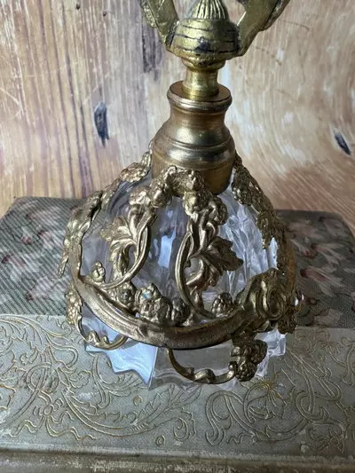 plant/Vintage Ormolu Perfume Bottle with Rose Finial – Cut Glass & Brass Vanity Bottle-2-thumbnail