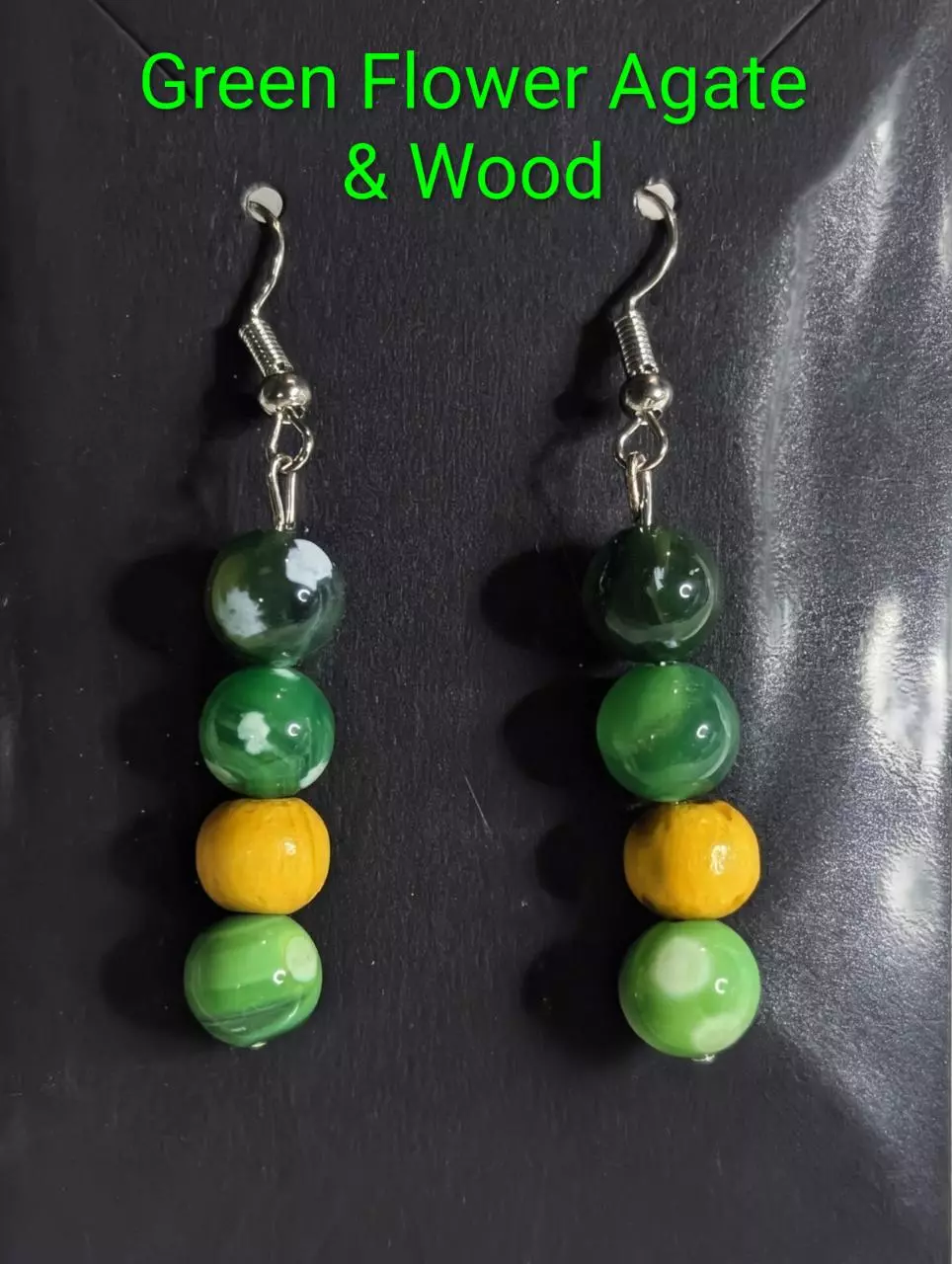 plant/Green Flower Agate Earrings-0