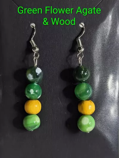 plant/Green Flower Agate Earrings-0-thumbnail