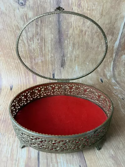 plant/Oval Ormolu Glass Jewelry Box-3-thumbnail