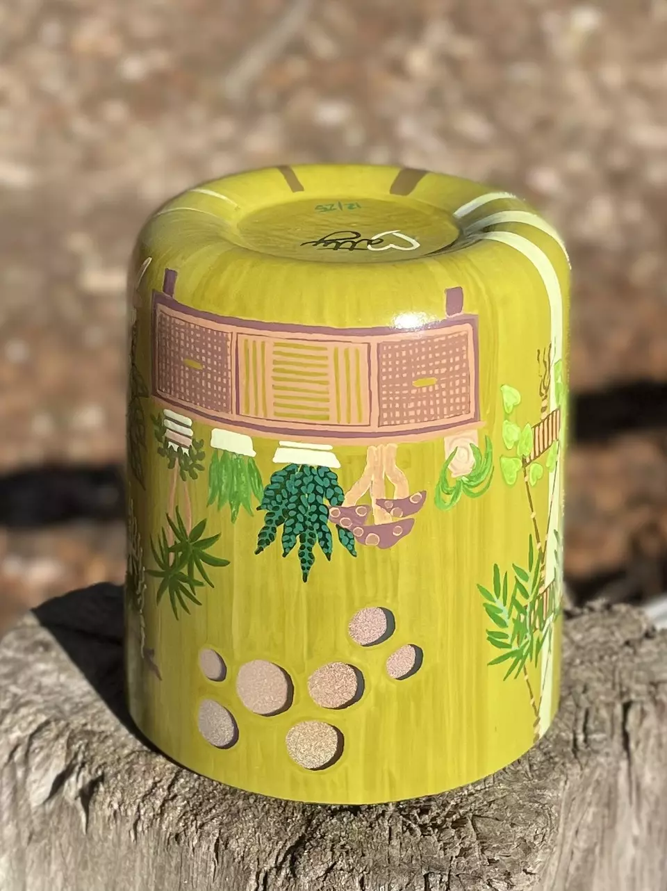 plant/Hand Painted Glass Cache pot with slight 70s 🍄‍🟫 vibe-7