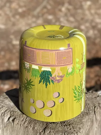 plant/Hand Painted Glass Cache pot with slight 70s 🍄‍🟫 vibe-7-thumbnail