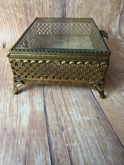 plant/Vintage Ormolu Glass Jewelry Box-7-thumbnail
